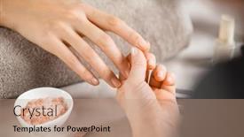  Presentation with finger nail - Presentation theme consisting of close-up-of-beautician-hands background and a  colored foreground