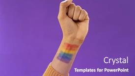  Presentation with lgbt - Presentation design having close-up-of-biracial-man background and a violet colored foreground