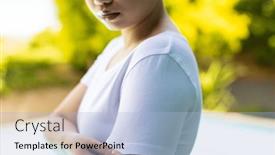  Presentation with tshirt - PPT theme enhanced with close-up-of-biracial-woman background and a light blue colored foreground