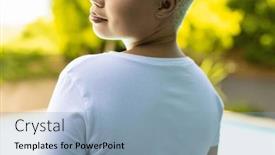  Presentation with tshirt - Presentation design consisting of close-up-of-biracial-woman background and a light blue colored foreground