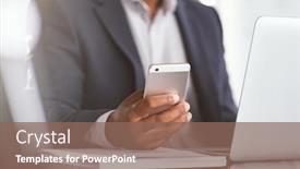  Presentation with man holding phone - Colorful presentation design enhanced with close-up-of-black-businessman backdrop and a violet colored foreground