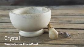  Presentation with table salt - Cool new presentation theme with close-up of black salt in mortar on wooden table backdrop and a gray colored foreground