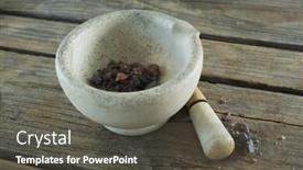  Presentation with table salt - Beautiful presentation featuring close-up of black salt in mortar on wooden table backdrop and a dark gray colored foreground