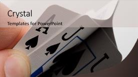  Presentation with hand palm - Cool new PPT theme with close-up of blackjack cards backdrop and a light gray colored foreground