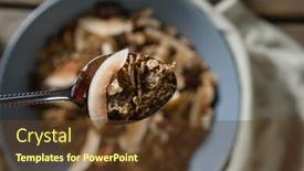  Presentation with breakfast cereal - PPT theme featuring close-up of breakfast cereal in bowl on wooden table background and a tawny brown colored foreground