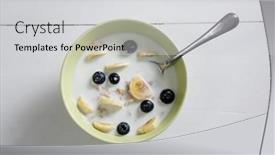  Presentation with breakfast cereal - Colorful slide deck enhanced with close-up of breakfast cereal in bowl backdrop and a light gray colored foreground