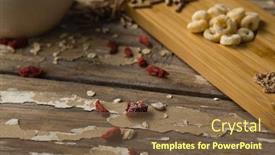  Presentation with dry fruits - Cool new presentation design with close-up-of-breakfast-cereals backdrop and a tawny brown colored foreground