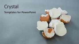  Presentation with broken egg - PPT layouts featuring close-up of broken brown egg on grey background background and a light gray colored foreground