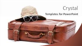  Presentation with suitcase - PPT layouts consisting of close up of brown suitcase and straw hat with glasses lying on it isolated on white background and a white colored foreground