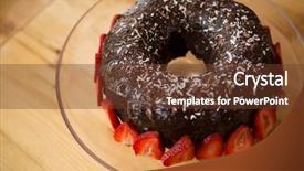  Presentation with bundt - Theme with close-up of bundt cake surrounded by strawberries in coffee shop background and a tawny brown colored foreground