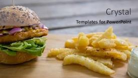  Presentation with burger fries - Colorful slide deck enhanced with close up of burger and french fries with dip on cutting board backdrop and a light gray colored foreground