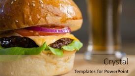  Presentation with burger - Slide set featuring close-up of burger on chopping board background and a coral colored foreground