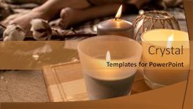  Presentation with aromatherapy - Amazing PPT theme having close-up-of-burning-smelling backdrop and a gold colored foreground