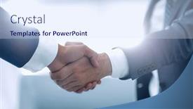  Presentation with handshake - Cool new presentation theme with close-up-of-business-handshake backdrop and a sky blue colored foreground