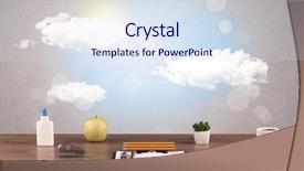  Presentation with sunshine - Cool new PPT theme with close up of business office desk concept with clouds blue sky and sunshine backdrop and a sky blue colored foreground