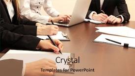  Presentation with people - Colorful presentation design enhanced with close up of business people backdrop and a  colored foreground