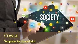  Presentation with society - Presentation theme consisting of close-up-of-business-person background and a tawny brown colored foreground