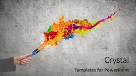  Presentation with paint brush - Audience pleasing PPT theme consisting of close up of business person hand holding paint brush backdrop and a light gray colored foreground