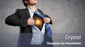  Presentation with acting - Presentation having close up of businessman acting like superhero background and a ocean colored foreground