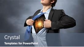  Presentation with acting - PPT layouts enhanced with close up of businessman acting like superhero background and a ocean colored foreground