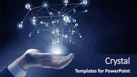  Presentation with palm - Presentation theme consisting of close up of businessman demonstrating in palm network concept background and a navy blue colored foreground