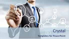  Presentation with chain - Colorful presentation enhanced with person network connection - close up of businessman drawing backdrop and a sky blue colored foreground