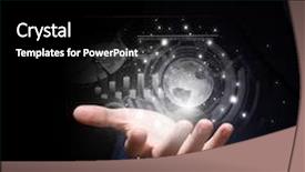  Presentation with digital - Slide set with close up of businessman hand showing digital planet background and a black colored foreground