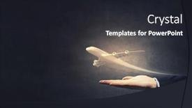  Presentation with hand palm - Cool new PPT layouts with close up of businessman hand holding airplane in palm backdrop and a dark gray colored foreground