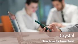  Presentation with phone meeting - Amazing theme having close up of businessman hands using smart phone and laptop computer people group in office meeting room blurred in backgronud backdrop and a coral colored foreground