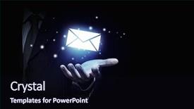  Presentation with email - Amazing PPT theme having close up of businessman holding email icon in palm backdrop and a wine colored foreground