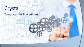  Presentation with helical gear - Beautiful slides featuring close up of businessman pushing backdrop and a  colored foreground