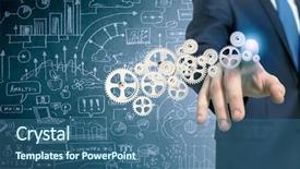  Presentation with gear - Cool new PPT layouts with close up of businessman pushing backdrop and a ocean colored foreground