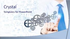  Presentation with gear - Presentation with close up of businessman pushing background and a sky blue colored foreground