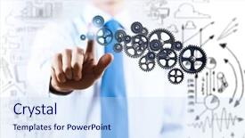  Presentation with gear - Presentation theme consisting of close up of businessman pushing background and a  colored foreground