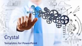  Presentation with gear - Presentation consisting of close up of businessman pushing background and a sky blue colored foreground