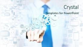  Presentation with supply chain gear - Presentation theme featuring close up of businessman pushing background and a  colored foreground