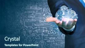  Presentation with gear - Amazing presentation having close up of businessman pushing backdrop and a ocean colored foreground