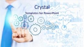  Presentation with gear - Presentation design having close up of businessman pushing background and a  colored foreground