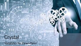  Presentation with helical gear - Cool new slides with close up of businessman pushing backdrop and a  colored foreground