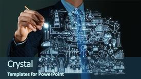  Presentation with sketching - Colorful PPT theme enhanced with close up of businessman sketching business project backdrop and a ocean colored foreground