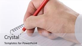  Presentation with spiral notebook - Amazing PPT theme having close up of businessman taking notes in spiral notebook backdrop and a light gray colored foreground