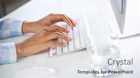  Presentation with keyboard - Cool new slides with close-up-of-businessman-typing backdrop and a sky blue colored foreground