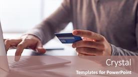  Presentation with online payment - Amazing PPT theme having close-up-of-businessman-working backdrop and a coral colored foreground