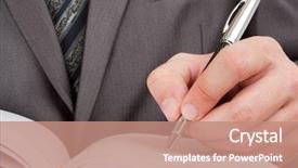  Presentation with diary - Slides consisting of close-up of businessman writing background and a coral colored foreground