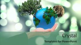  Presentation with green circles - Slide set having close up of businessman with empty hand open against light circles on green background background and a seafoam green colored foreground