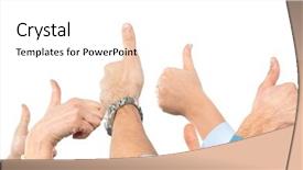  Presentation with hand up - PPT layouts with close-up-of-businesspeople-s background and a white colored foreground