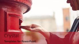  Presentation with letter - Beautiful slide set featuring close-up-of-businesswoman-posting backdrop and a crimson colored foreground