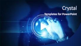  Presentation with media - Presentation theme consisting of close up of businesswoman pressing background and a navy blue colored foreground