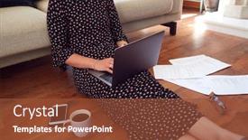  Presentation with lockdown - Presentation design consisting of close-up-of-businesswoman-sitting background and a tawny brown colored foreground