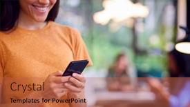  Presentation with phone - Slides consisting of close-up-of-businesswoman-standing background and a red colored foreground